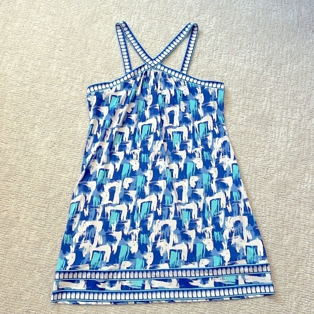 BCBGMaxAzria Blue and White Patterned Dress